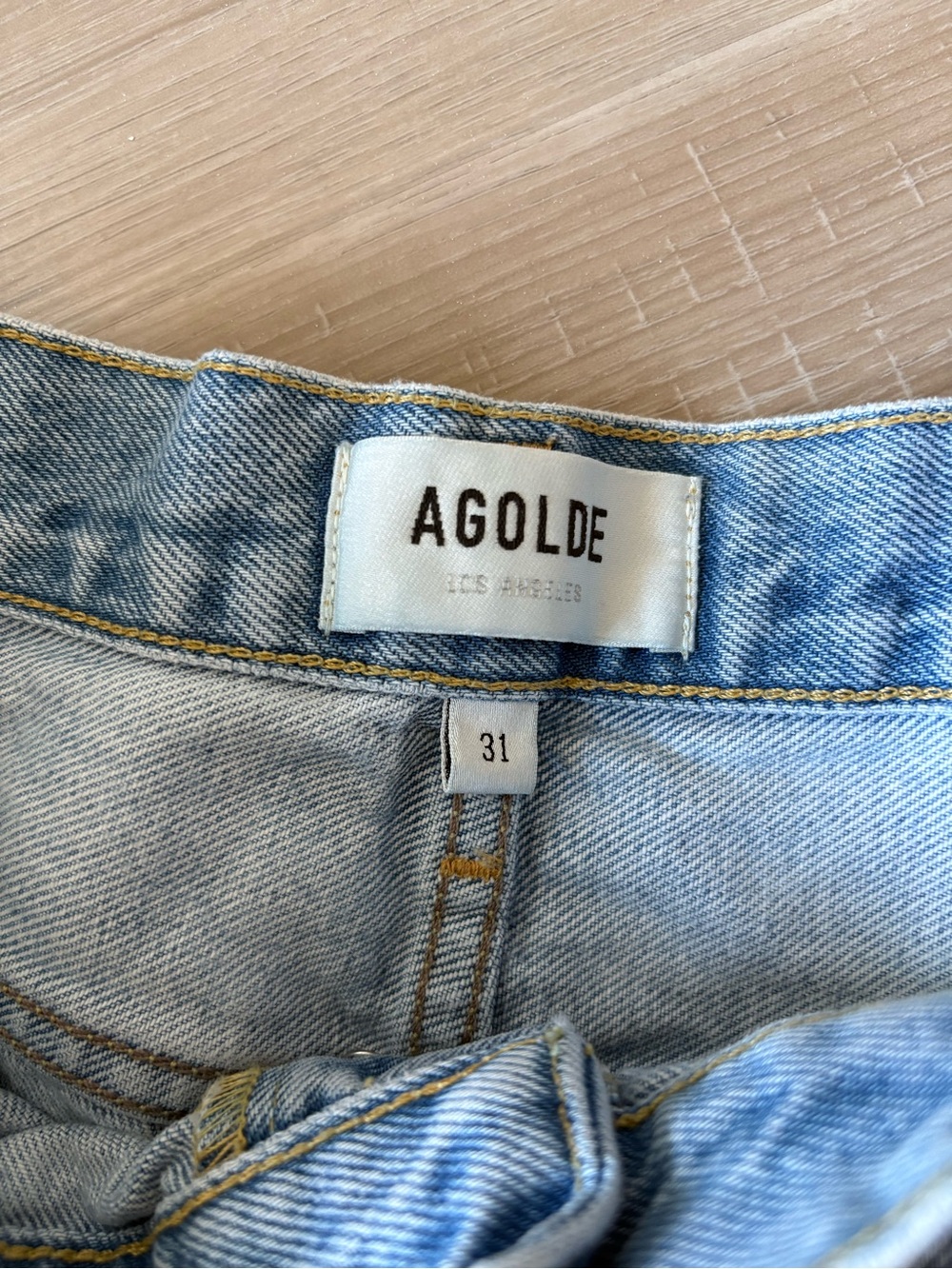 Agolde Light Wash Frayed Hem Denim Shorts - Picture 3 of 3